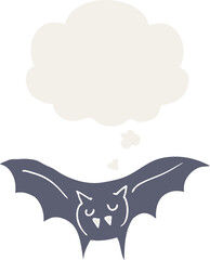 cartoon vampire bat with thought bubble in retro style