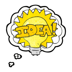 freehand drawn thought bubble textured cartoon idea light bulb symbol