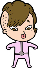 cartoon surprised girl in science fiction clothes