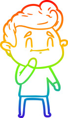 rainbow gradient line drawing of a happy cartoon man