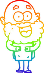 rainbow gradient line drawing of a cartoon crazy happy man with beard and book