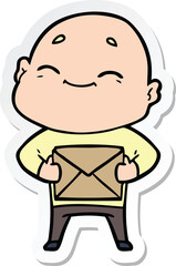 sticker of a happy cartoon bald man