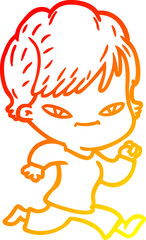 warm gradient line drawing of a cartoon happy woman