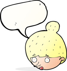 cartoon surprised woman's face with speech bubble
