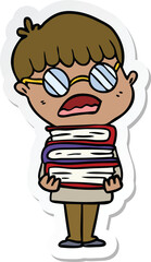 sticker of a cartoon boy with books wearing spectacles