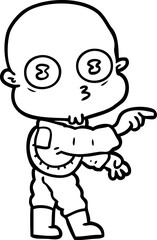 cartoon weird bald spaceman pointing