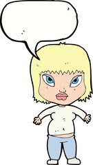 cartoon overweight woman with speech bubble