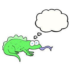 freehand drawn thought bubble cartoon lizard