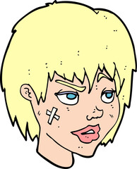 cartoon woman with plaster on face