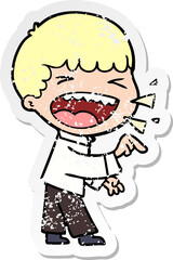 Obraz premium distressed sticker of a cartoon laughing man