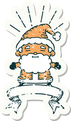 worn old sticker of a tattoo style santa claus christmas character