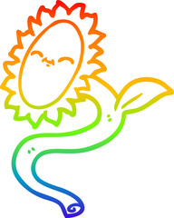 Fototapeta na wymiar rainbow gradient line drawing of a cartoon sunflower