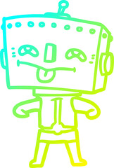 cold gradient line drawing of a cartoon robot