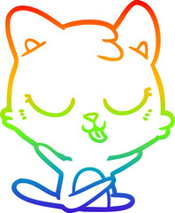 rainbow gradient line drawing of a cartoon cat