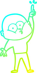 cold gradient line drawing of a cartoon bald man staring
