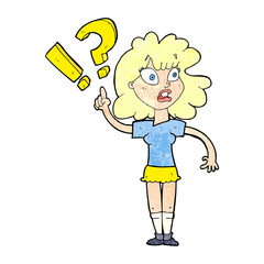 cartoon woman with question