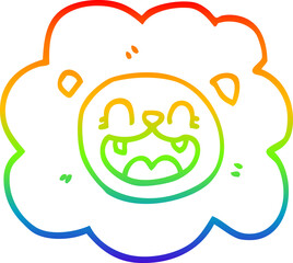 rainbow gradient line drawing of a cartoon happy lion