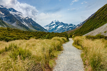 Obraz premium Aoraki, Mount Cook National Park in the South Island of New Zealand. Aoraki / Mount Cook, New Zealand's highest mountain, and the eponymous village lie within the park.