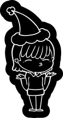 quirky cartoon icon of a woman wearing santa hat