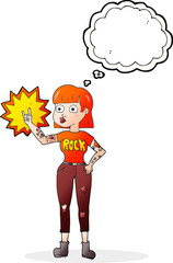 freehand drawn thought bubble cartoon rock girl