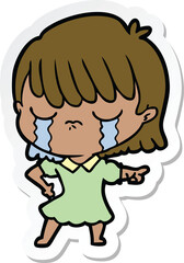 sticker of a cartoon woman crying