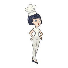 freehand textured cartoon female chef
