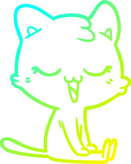 cold gradient line drawing of a cartoon cat