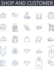 Shop and customer line icons collection. Business and client, Retail and purchaser, Store and consumer, Mart and shopper, Boutique and buyer, Outlet and patron, Supermarket and customer vector and