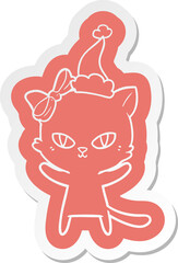 cute quirky cartoon  sticker of a cat wearing santa hat
