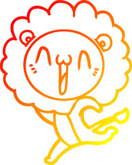 Fototapeta na wymiar warm gradient line drawing of a happy cartoon lion
