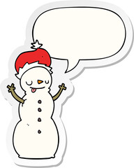 cartoon christmas snowman with speech bubble sticker