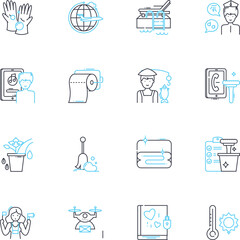Home maintenance linear icons set. Plumbing, Electrical, Carpentry, Painting, Roofing, Gutters, Lawn line vector and concept signs. Landscaping,Flooring,HVAC outline illustrations