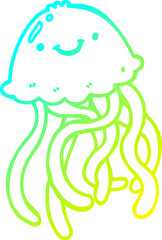 cold gradient line drawing of a cartoon happy jellyfish