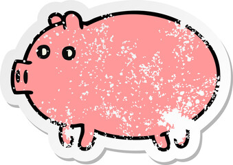 distressed sticker of a cute cartoon fat pig