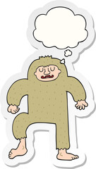 cartoon bigfoot with thought bubble as a printed sticker