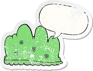cartoon hedge with speech bubble distressed distressed old sticker