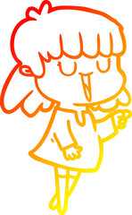 warm gradient line drawing of a cartoon woman laughing