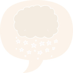 cartoon rain cloud with speech bubble in retro style