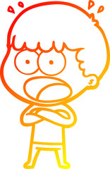 warm gradient line drawing of a cartoon shocked man