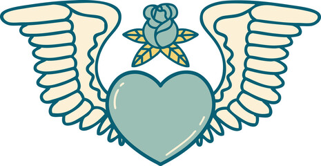 iconic tattoo style image of a heart with wings