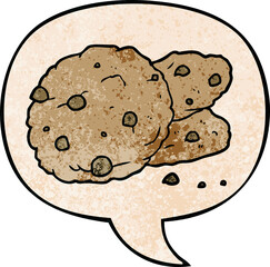 cartoon cookies with speech bubble in retro texture style