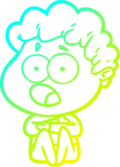 cold gradient line drawing of a cartoon man gasping in surprise