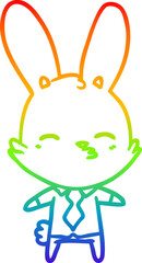 rainbow gradient line drawing of a curious bunny cartoon