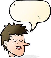 cartoon happy boy face with speech bubble