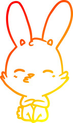 warm gradient line drawing of a curious bunny cartoon