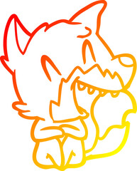 warm gradient line drawing of a laughing fox cartoon