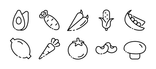 Vegetables. Line icon, black, natural vegetables. Vector icons