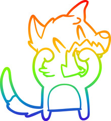 rainbow gradient line drawing of a laughing fox cartoon