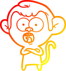 warm gradient line drawing of a cartoon shocked monkey