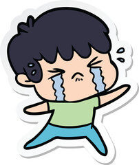 sticker of a cartoon boy crying